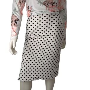 Simple Polka Dot‎ Midi Pencil Skirt Black White High Waist Stretchy Side Slit L